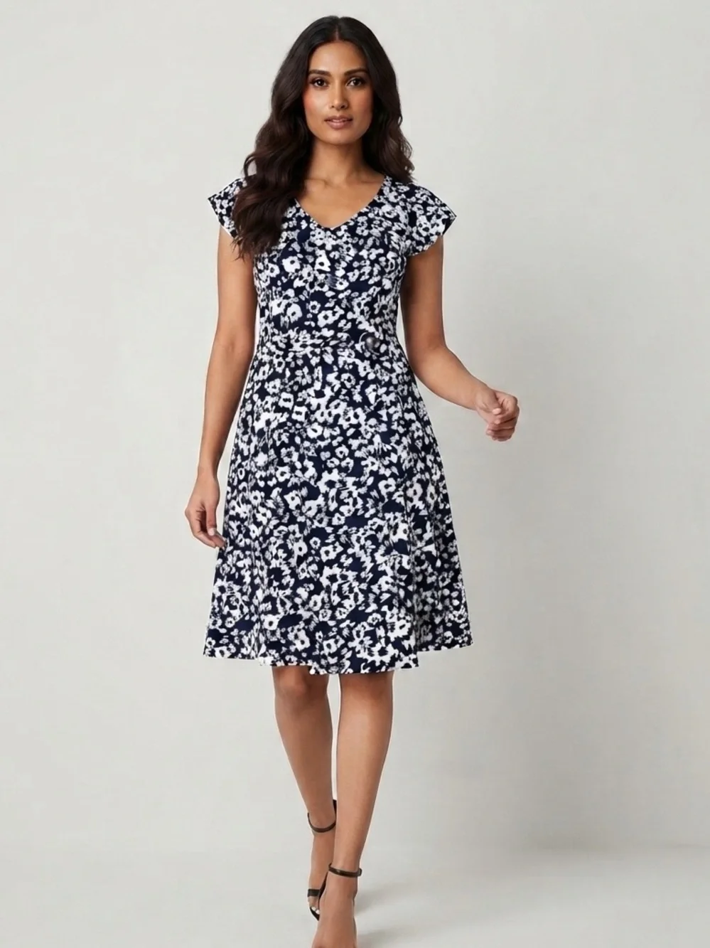 Perceptions Navy White Floral Dress